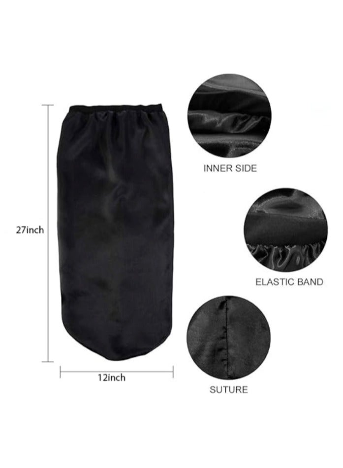 متجر الفرح غطاء نوم من الساتان بونيه حريري للشعر الطبيعي، أغطية طويلة جدًا وكبيرة جدًا للسيدات، شريط مرن عريض ليلًا، ناعم جدًا ومريح، أسود - Image 4