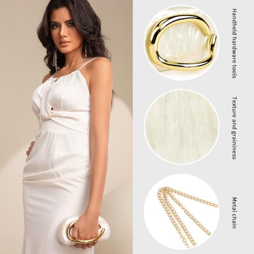 PHILOMENA Women Acrylic Clutch Purse Metal Handle Evening Bag Trendy Box Shoulder Crossbody Bag Handbag for Wedding Party Causal (Beige) - Image 4