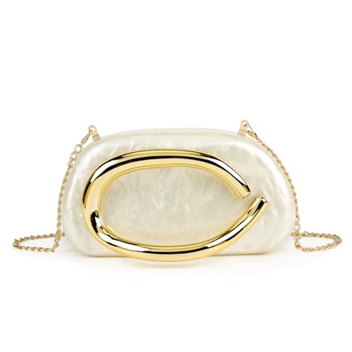 PHILOMENA Women Acrylic Clutch Purse Metal Handle Evening Bag Trendy Box Shoulder Crossbody Bag Handbag for Wedding Party Causal (Beige) - Image 1