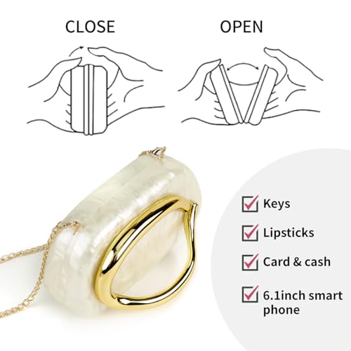 PHILOMENA Women Acrylic Clutch Purse Metal Handle Evening Bag Trendy Box Shoulder Crossbody Bag Handbag for Wedding Party Causal (Beige) - Image 5