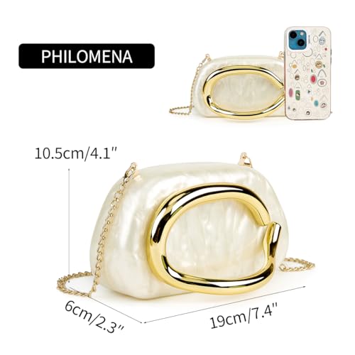 PHILOMENA Women Acrylic Clutch Purse Metal Handle Evening Bag Trendy Box Shoulder Crossbody Bag Handbag for Wedding Party Causal (Beige) - Image 2