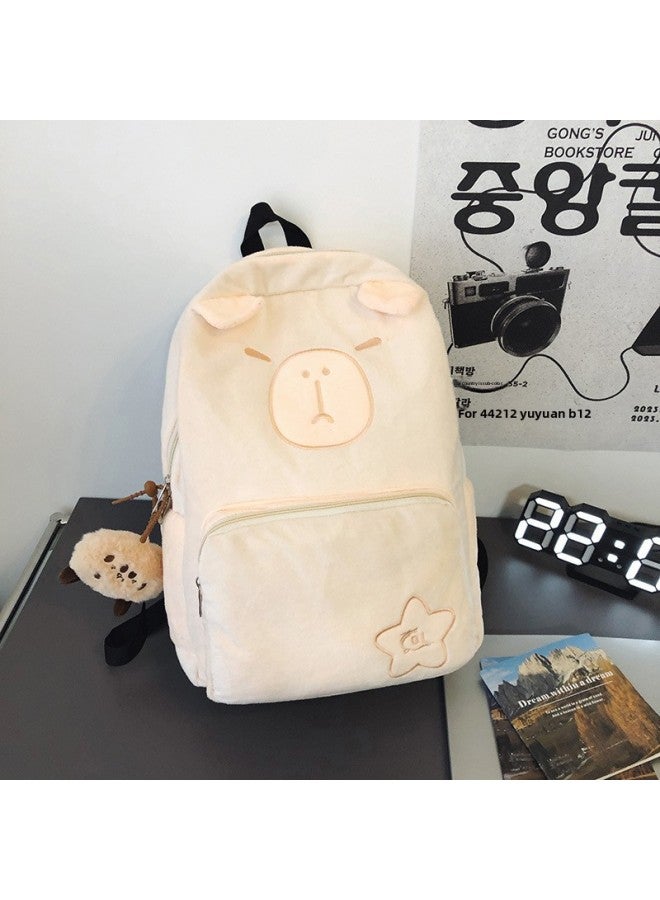 Large Capacity Japanese Style Cute Plush Backpack Junior Senior High School Student Schoolbag Casual Travel Backpack-Color:Dark Brown Single Bag-Size:32*15*43 - Image 3