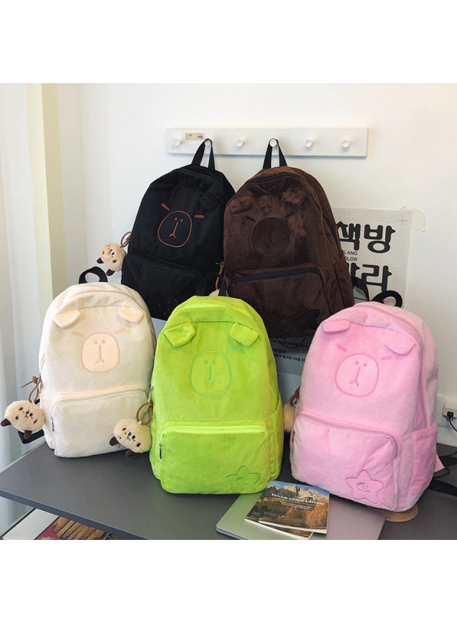 Large Capacity Japanese Style Cute Plush Backpack Junior Senior High School Student Schoolbag Casual Travel Backpack-Color:Dark Brown Single Bag-Size:32*15*43 - Image 4