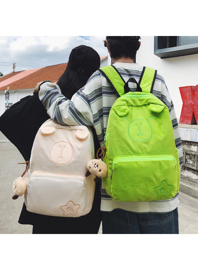 Large Capacity Japanese Style Cute Plush Backpack Junior Senior High School Student Schoolbag Casual Travel Backpack-Color:Dark Brown Single Bag-Size:32*15*43 - Image 2