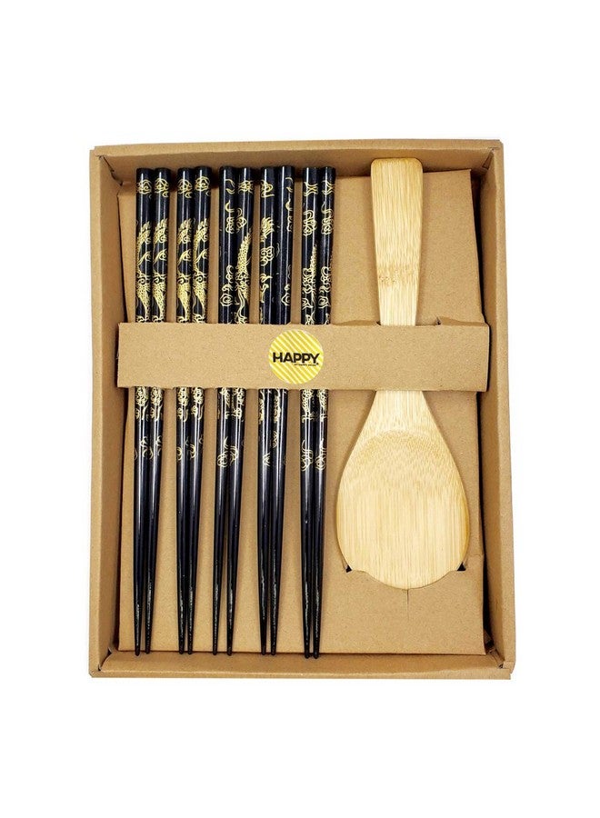 Happy Sales Happy Sales CH-80, Bamboo Chopsticks Gift Set Rice Paddle Included, Dragon  - Image 2