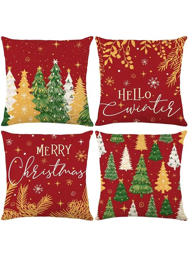 JYM639 3 Christmas Tree Snowflake Print Cushion Cover Red Green Yellow Holiday Pillow Case Golden Patterns Zippered Machine Washable - Image 5