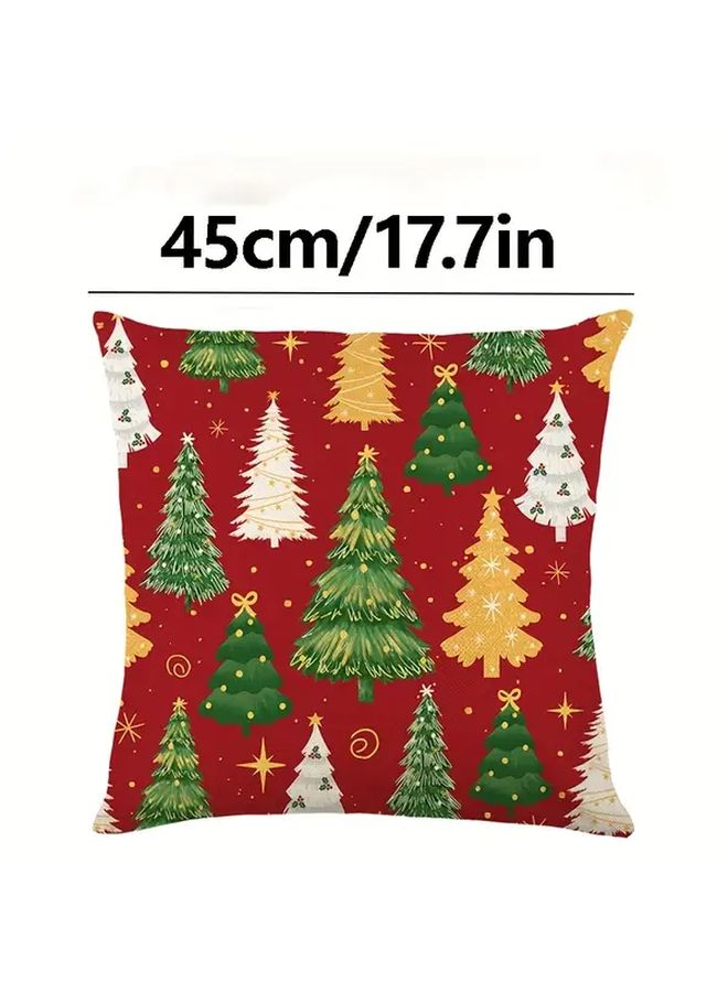JYM639 3 Christmas Tree Snowflake Print Cushion Cover Red Green Yellow Holiday Pillow Case Golden Patterns Zippered Machine Washable - Image 3
