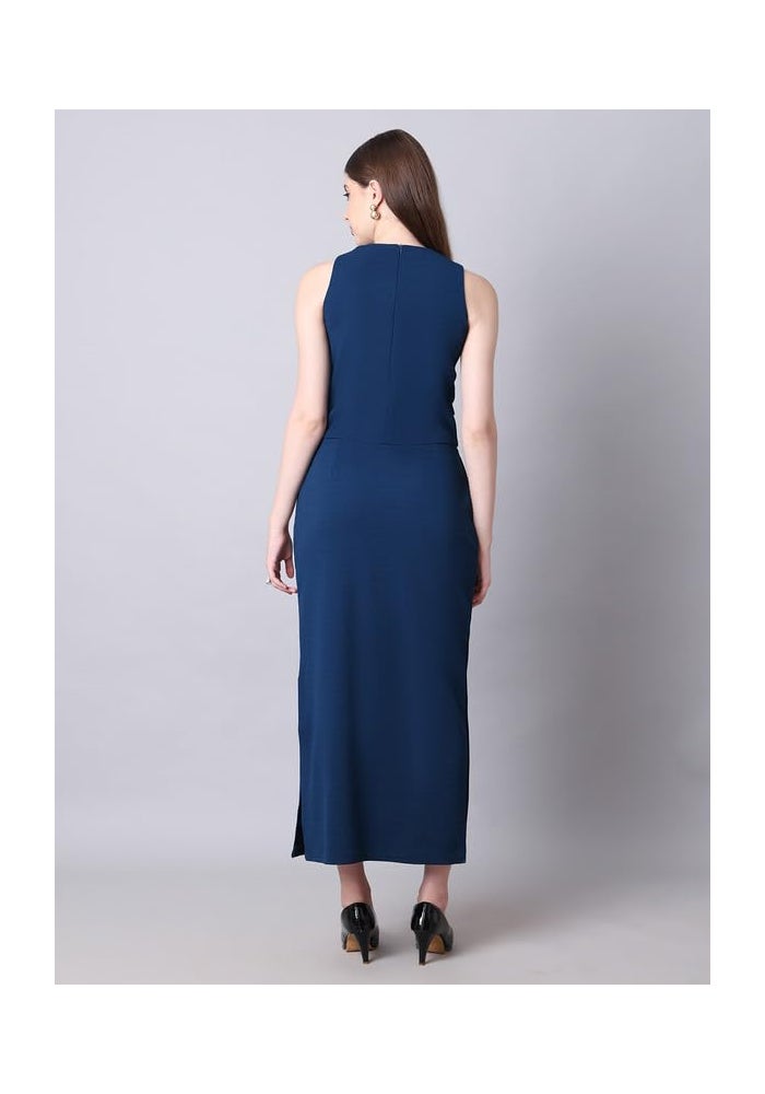 Exude Blue Halter Top & Long Skirt Co-Ord Set for Women - Image 4