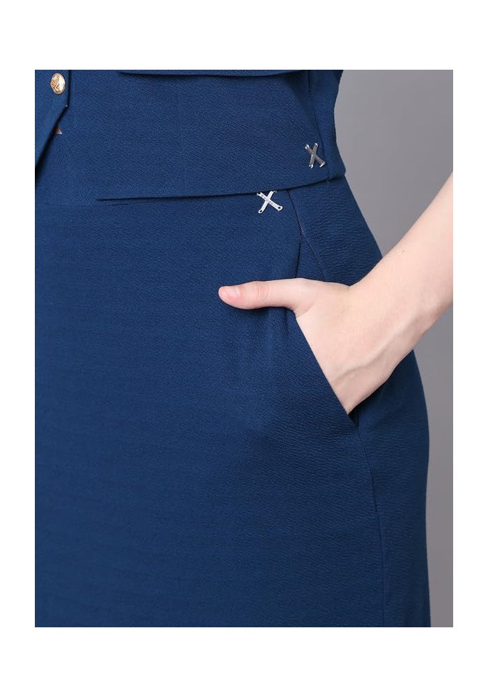 Exude Blue Halter Top & Long Skirt Co-Ord Set for Women - Image 5