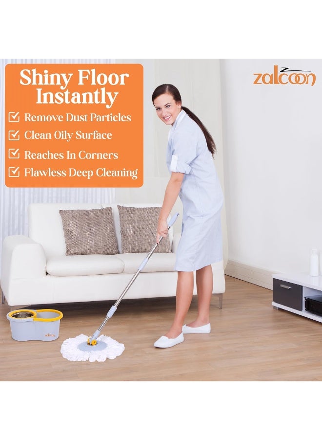 Zalcoon Spin Mop Replacement Stainless Steel Handle, Base and Refill for 360Â° Mop - Image 5
