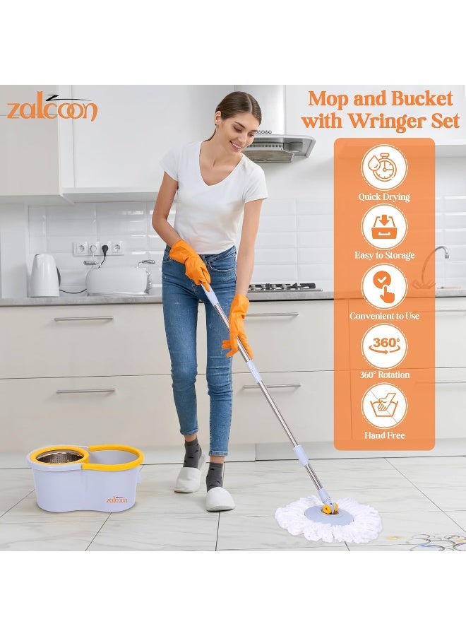 Zalcoon Spin Mop Replacement Stainless Steel Handle, Base and Refill for 360Â° Mop - Image 3