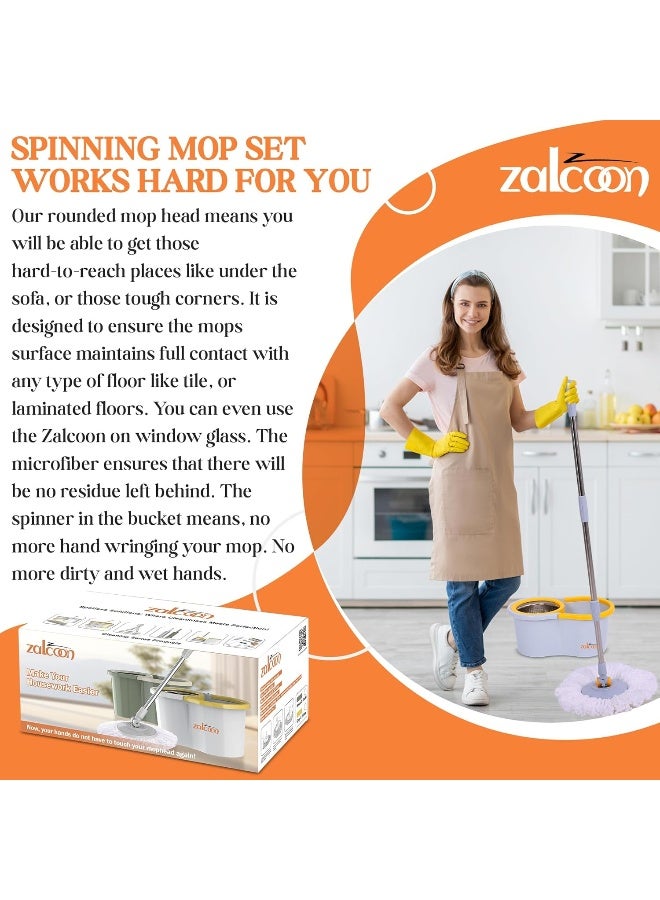 Zalcoon Spin Mop Replacement Stainless Steel Handle, Base and Refill for 360Â° Mop - Image 4