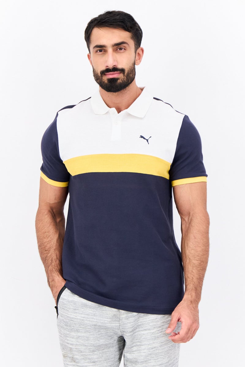 PUMA Men Slim Fit Brand Logo Short Sleeves Outdoor Polo Shirt, Navy Combo  - Image 1