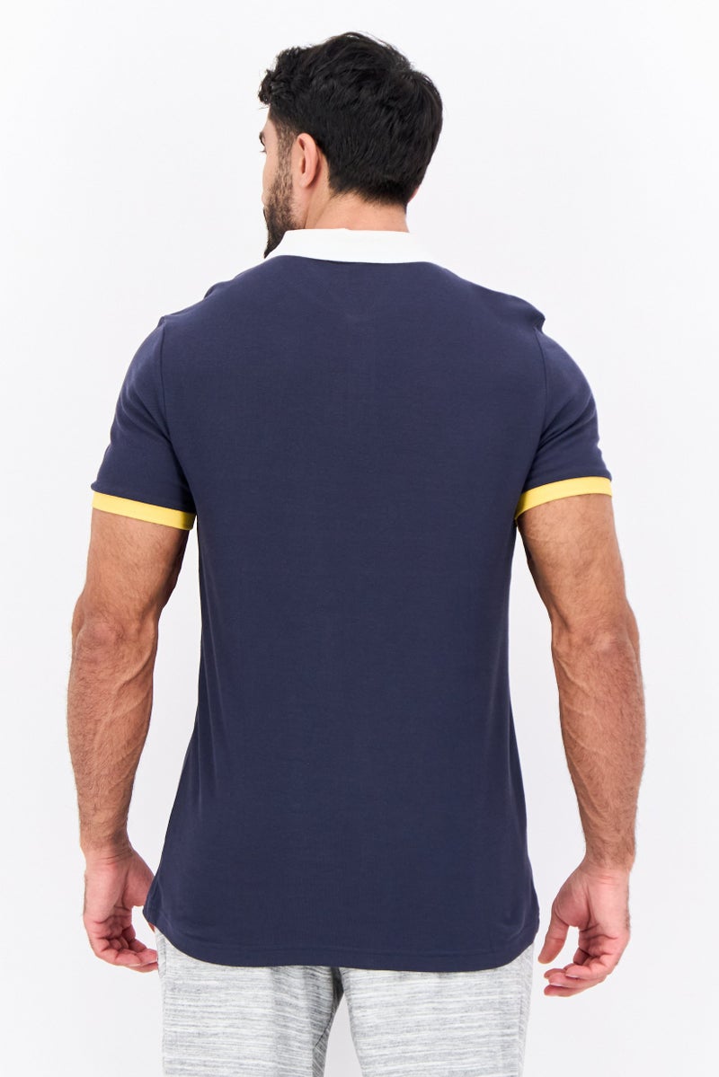 PUMA Men Slim Fit Brand Logo Short Sleeves Outdoor Polo Shirt, Navy Combo  - Image 3