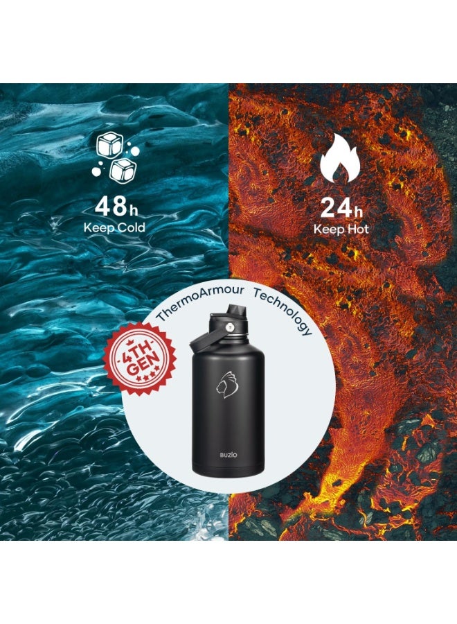 بوزيو الفولاذ المقاوم للصدأ زجاجة المياه 64oz (باردة لمدة 48 ساعة / ساخنة لمدة 24 ساعة) 1900ML معزول كأس مع غطاء القش إبريق معدني كبير BPA مجاني مزدوج جدار السفر القدح / زجاجة للمشي لمسافات طويلة ، التخييم - Image 2
