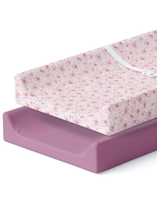 Pobibaby - 2 Pack Premium Changing Pad Covers for Girls, Ultra-Soft Breathable Cotton Diaper Changing Table Covers - Floral Nursery Changing Pad Sheets for Baby Girl (Blossom) - Image 1