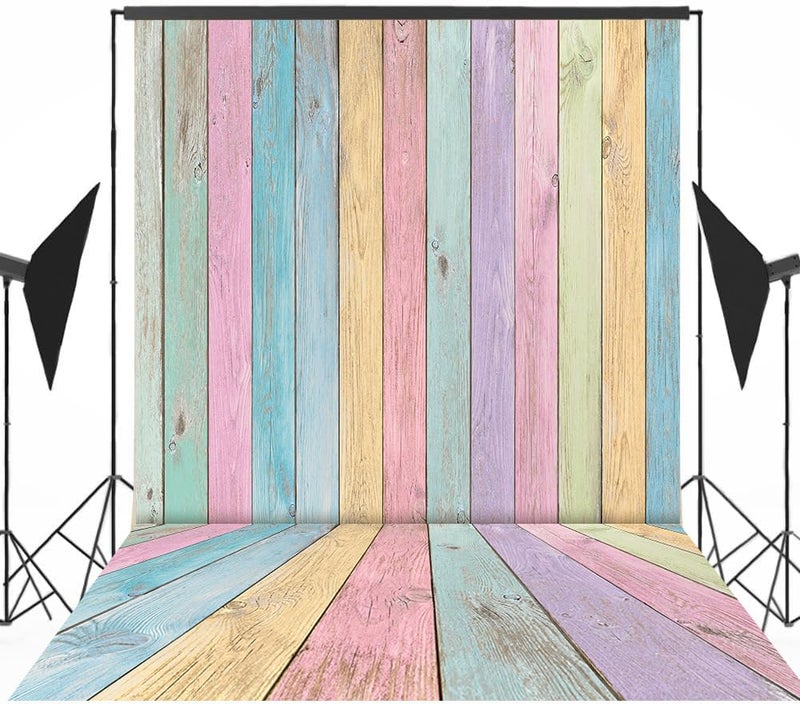 RUYI Colorful Wood Backdrop for Photography 5x7FT Easter Pastel Rustic Wooden Background Boy Girl Birthday Party Decorations Portrait Photoshoot Studio Props - Image 2