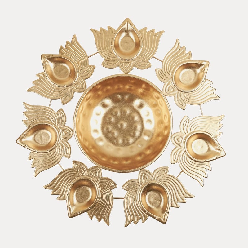 Brijsun Innovations Lotus Shape Diya Urli Bowl for Home Decor Diwali Housewarming Festive Celebrations Golden Pack of 1  - Image 1