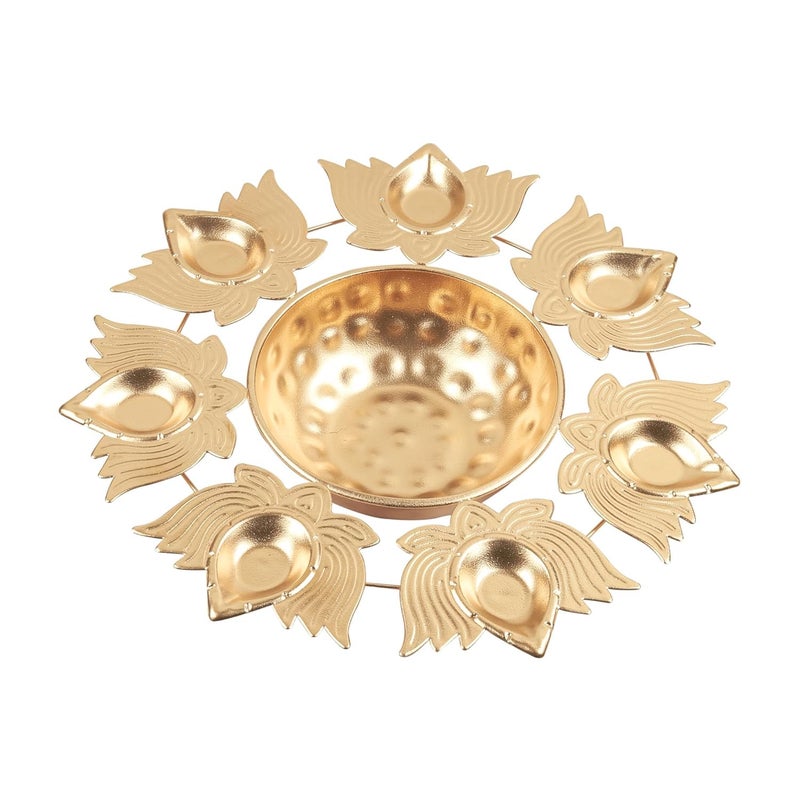 Brijsun Innovations Lotus Shape Diya Urli Bowl for Home Decor Diwali Housewarming Festive Celebrations Golden Pack of 1  - Image 3