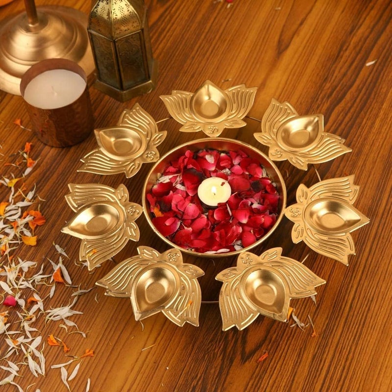 Brijsun Innovations Lotus Shape Diya Urli Bowl for Home Decor Diwali Housewarming Festive Celebrations Golden Pack of 1  - Image 2
