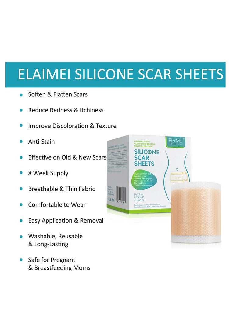 Elaimei - Silicone Scar Sheets Medical Grade Silicone Roll -1.5m,Silicone Scar Tape Keloid,C-Section,Surgical Scars Removal Scar Roll Silicon Gel Cream Patch Removes Abs Tuck Surgery Scars Scar Removal Strips - Image 1