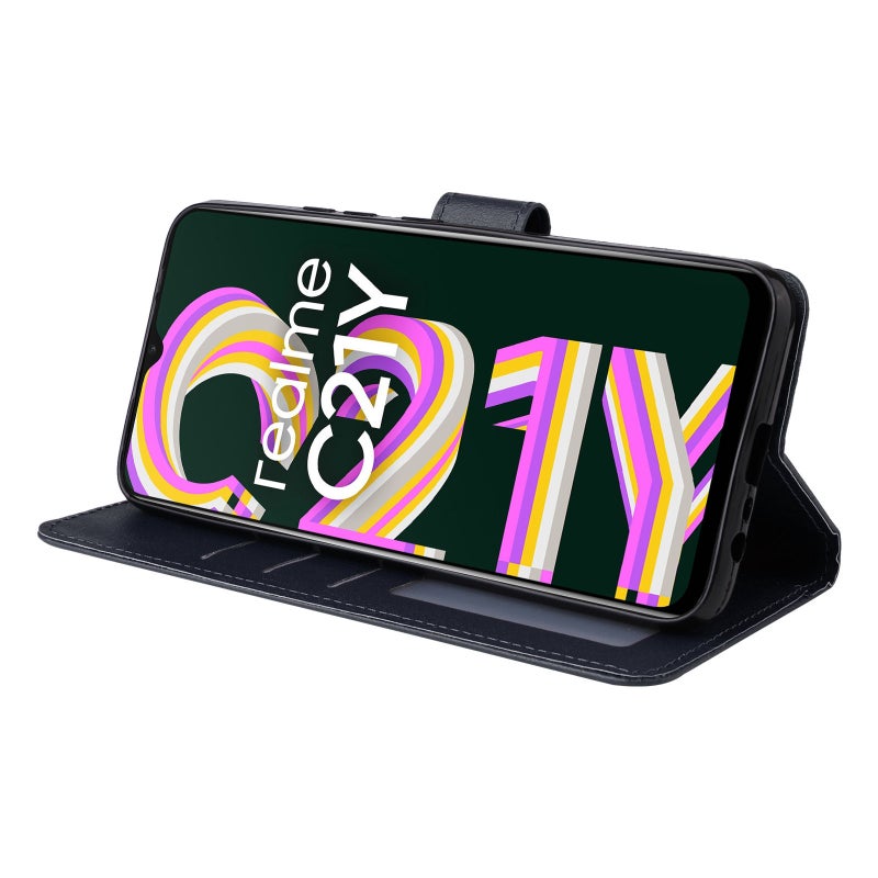 HuHa Case Cover For Realme C21Y / C25Y Multifunctional Horizontal Flip Leather Case with Three Card Slot(Navy Blue) - Image 5