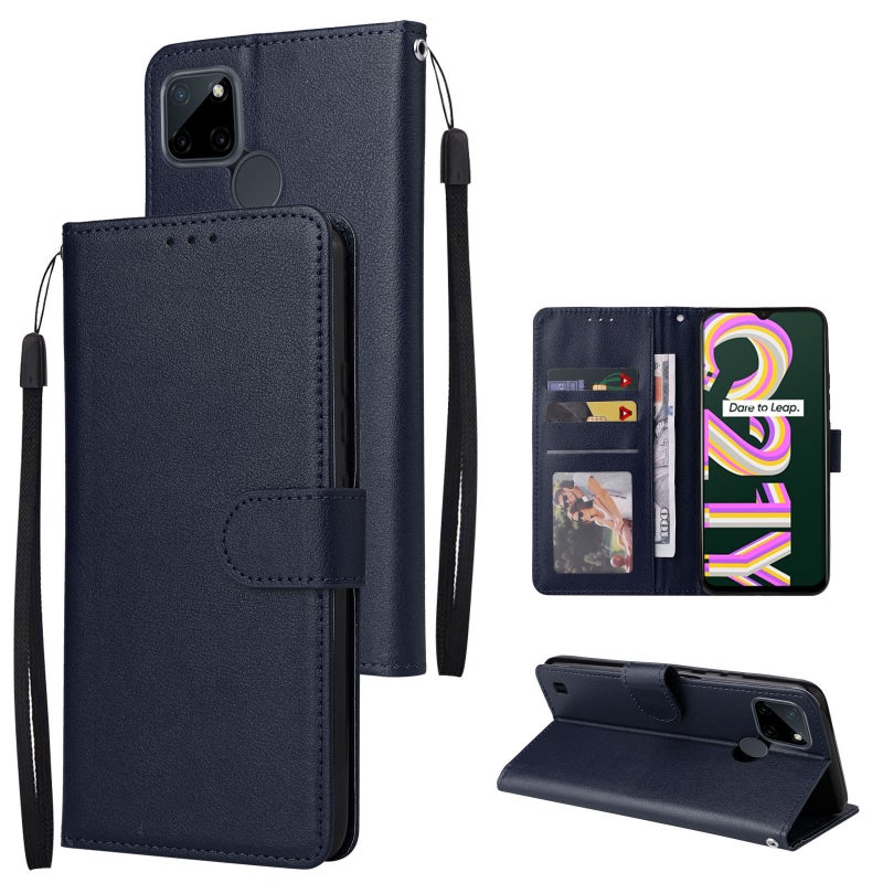 HuHa Case Cover For Realme C21Y / C25Y Multifunctional Horizontal Flip Leather Case with Three Card Slot(Navy Blue) - Image 1