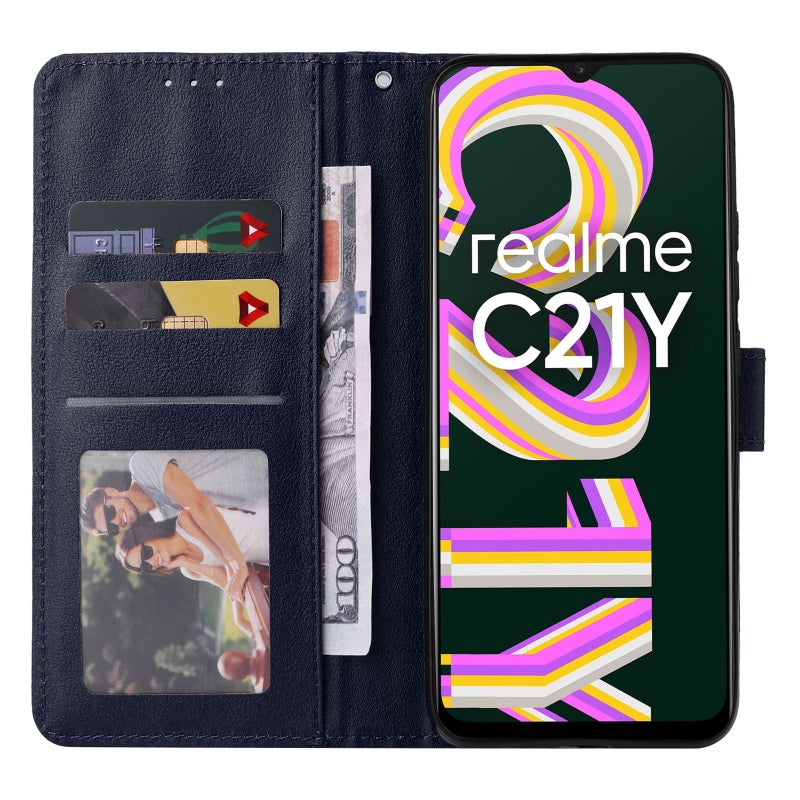 HuHa Case Cover For Realme C21Y / C25Y Multifunctional Horizontal Flip Leather Case with Three Card Slot(Navy Blue) - Image 4