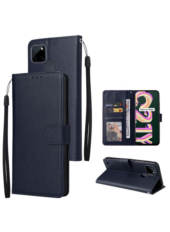 HuHa Case Cover For Realme C21Y / C25Y Multifunctional Horizontal Flip Leather Case with Three Card Slot Navy Blue 