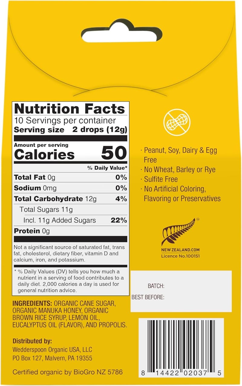 Wedderspoon Organic Manuka Honey Drops, Lemon With Bee Propolis - Image 2