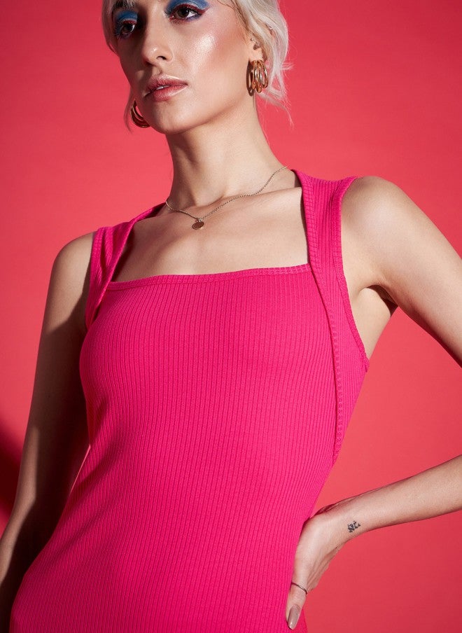 ساسافراس فستان ضيق بلون ماجنتا للنساء - Image 2