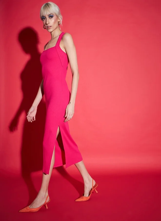 SASSAFRAS Magenta Bodycon Sheath Dress for Women