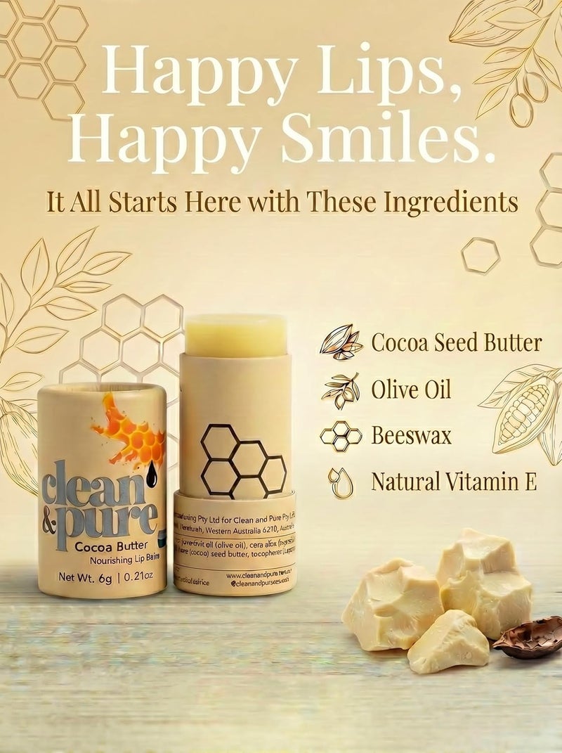 Clean & Pure Cocoa Butter Lip Balm – 100% Natural, Cocoa Butter & Beeswax for Moisturizing, Nourishing & Soft Lips, 6g - Image 2