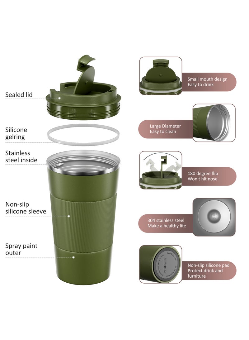 LEFAFA Travel Coffee Mug, 510ml Insulated Coffee Mug with Leakproof Lid,  Stainless Steel Coffee Tumbler, Reusable Coffee Cup for Hot and Cold(Green) - Image 2
