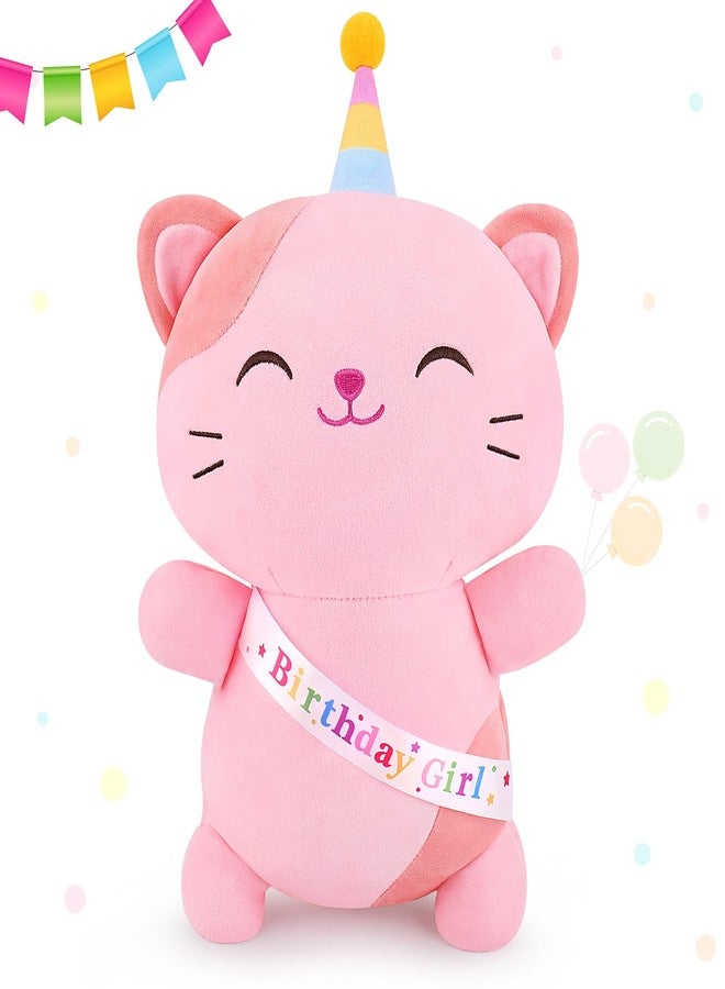 Achwishap Cat Stuffed Animal,Birthday Girls Cat Plush,14” Cats Plush Toys,Cute Plushies Birthday Gifts for Girls,Kawaii Kitten Plushie Huggging Pillow,Cuddly Animal Body Pillow for Kids Adults,Pink - Image 1