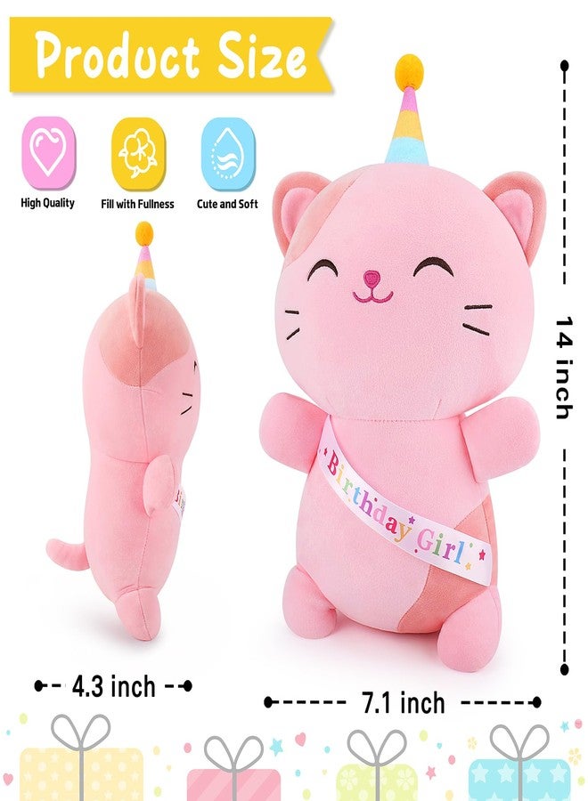 Achwishap Cat Stuffed Animal,Birthday Girls Cat Plush,14” Cats Plush Toys,Cute Plushies Birthday Gifts for Girls,Kawaii Kitten Plushie Huggging Pillow,Cuddly Animal Body Pillow for Kids Adults,Pink - Image 2