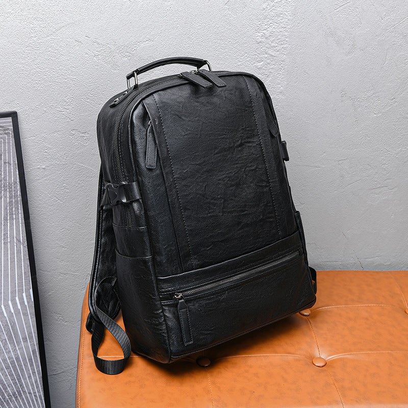 Men'S Backpack Leather Backpack Korean Fashionable College Student Backpack Fashion Student Casual All-Match Backpack Pu - Image 5