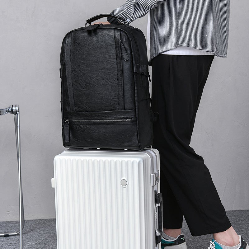 Men'S Backpack Leather Backpack Korean Fashionable College Student Backpack Fashion Student Casual All-Match Backpack Pu - Image 3