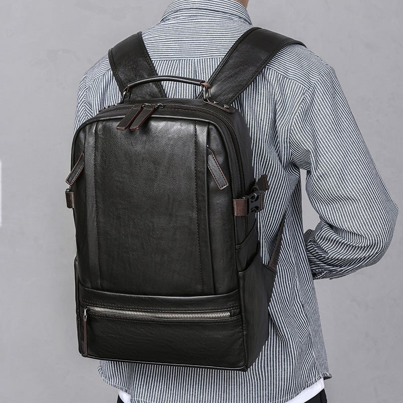 Men'S Backpack Leather Backpack Korean Fashionable College Student Backpack Fashion Student Casual All-Match Backpack Pu - Image 4