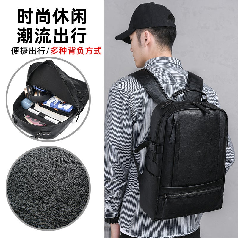 Men'S Backpack Leather Backpack Korean Fashionable College Student Backpack Fashion Student Casual All-Match Backpack Pu - Image 2