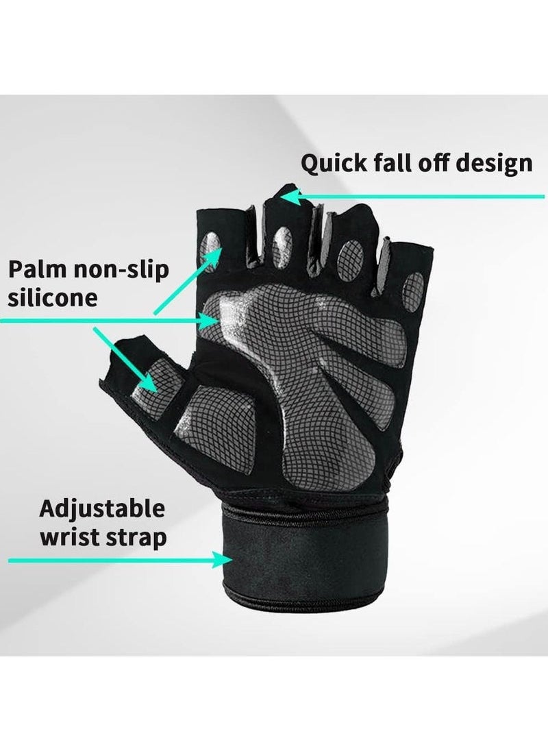Generic Weightlifting Gloves, Available For Both Men And Women, Non-Slip Silicone And Wrist Support With Adjustable Velcro Straps, Suitable For Fitness Training Weightlifting, Cycling (Black)  - Image 4