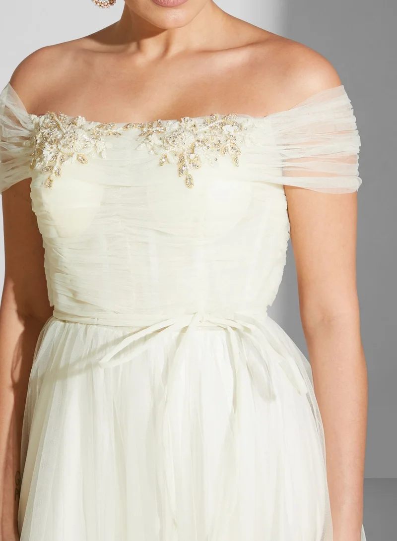 Fashion Trends by Suzy Matar Bardot Mesh Tiered Dress