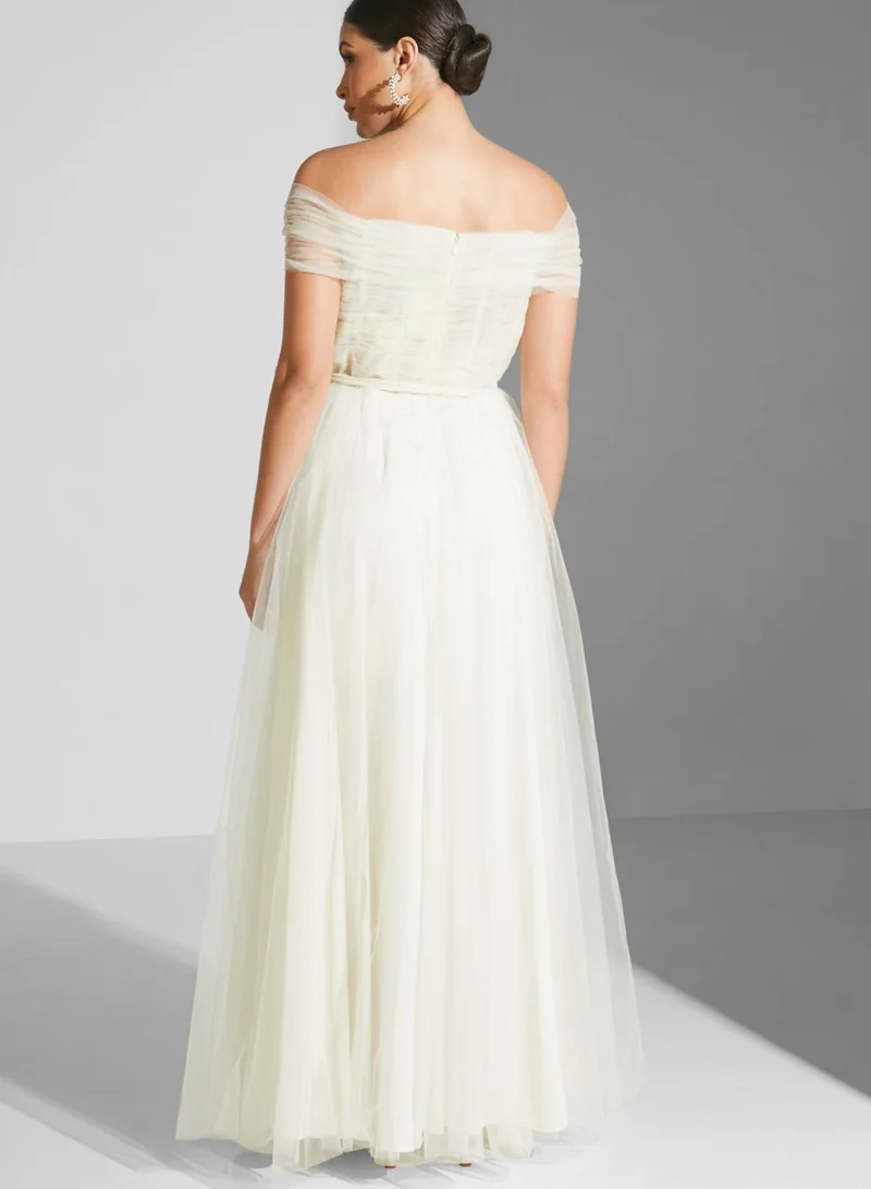 Fashion Trends by Suzy Matar Bardot Mesh Tiered Dress