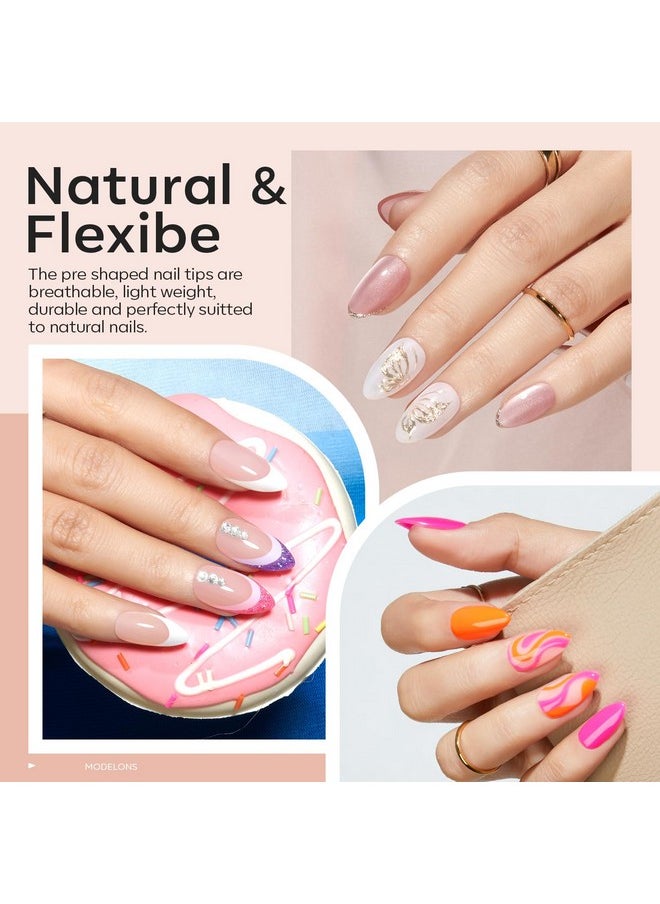 modelones modelones Gel X Nail Kit, Short Almond Gel x Nail Tips, 9-in-One Nail Glue with Portable U V Nail Lamp, 216Pcs 12Sizes Press On Acrylic False Nails Tip Nail Extension DIY Nails Art Gift for Women  - Image 2