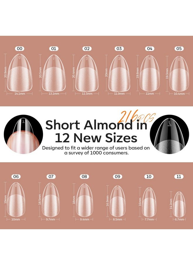 modelones modelones Gel X Nail Kit, Short Almond Gel x Nail Tips, 9-in-One Nail Glue with Portable U V Nail Lamp, 216Pcs 12Sizes Press On Acrylic False Nails Tip Nail Extension DIY Nails Art Gift for Women  - Image 3