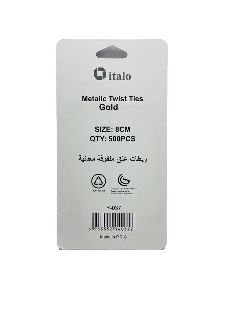 إيتالو حزمة من 500 قطعة من العلاقات المعدنية الملتوية لأكياس الحلوى المخبوزة وأكياس القهوة وحقيبة الكوكيز الذهبية 8 سم - Image 4