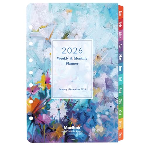 MaaIbok 2026 Planner Refills - Planner Inserts with 7-Hole Punched, 5-1/2" x 8-1/2", Runs from Jan 2026 to Dec 2026, Weekly and Monthly Spread, Colorful Monthly Tabs - Image 1