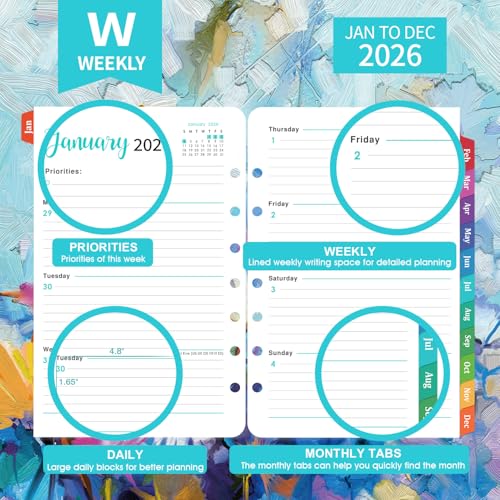 MaaIbok 2026 Planner Refills - Planner Inserts with 7-Hole Punched, 5-1/2" x 8-1/2", Runs from Jan 2026 to Dec 2026, Weekly and Monthly Spread, Colorful Monthly Tabs - Image 4