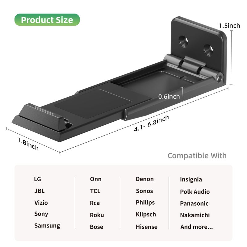 ELETIUO Soundbar Wall Mount Bracket for Samsung, LG, Sony, JBL, Vizio, Sonos and More, Depth Adjustable 3.5â€-6.1â€, Soundbar Shelf Under TV, Black - Image 5
