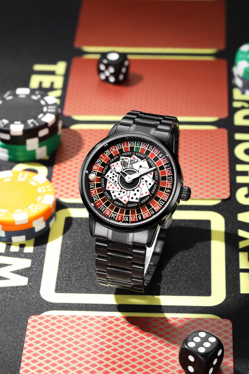 Giordano Casino Royale Analog Watch for Men– Unique Poker & Roulette Dial Design with Stainless Steel Strap – Stylish Luxury Watch - Image 4